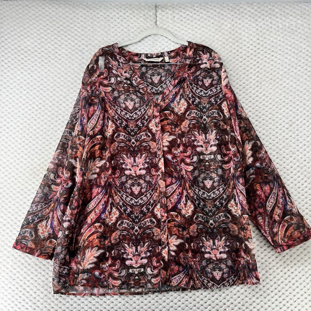 Soft Surroundings Paisley Blouse Sheer Long Sleeve Tunic‎ Top Boho Size L